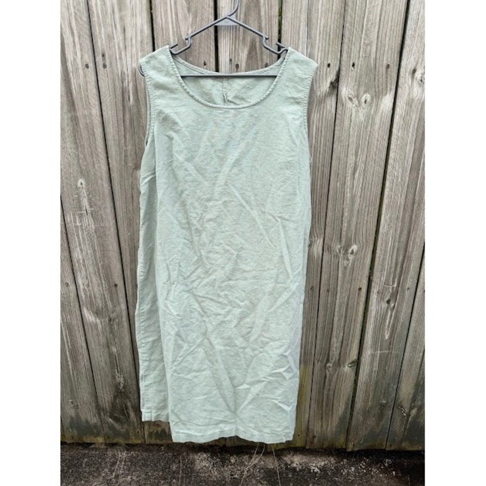 Lagenlook Minimalist Unbranded Shift Dress M Sage Green Sleeveless Midi Boho